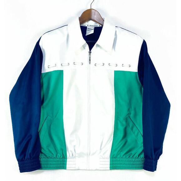 Alfred Dunner Jacket Women's Size 12 Blue White & Green Zip Up Lightweight - Picture 1 of 8